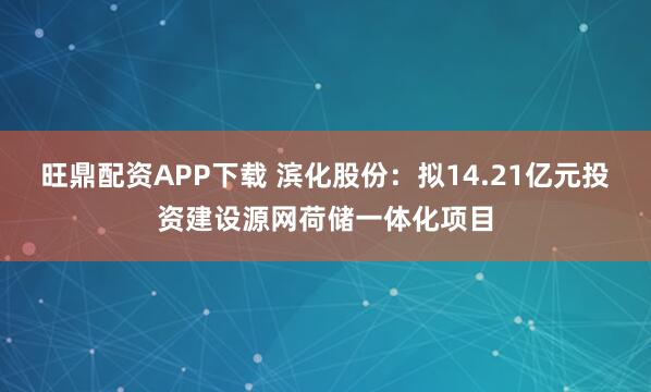 旺鼎配资APP下载 滨化股份：拟14.21亿元投资建设源网荷储一体化项目